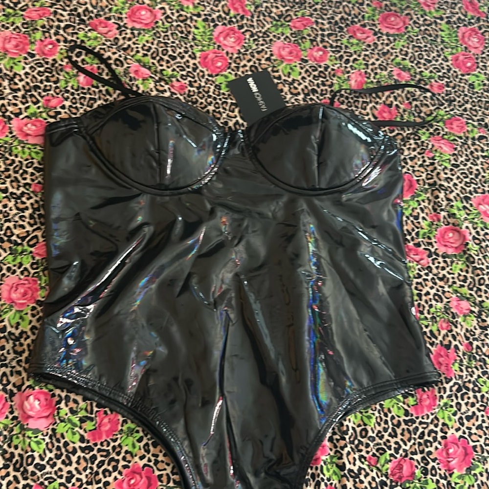 Fashion Nova HOLOGRAPHIC bustier one piece top XL